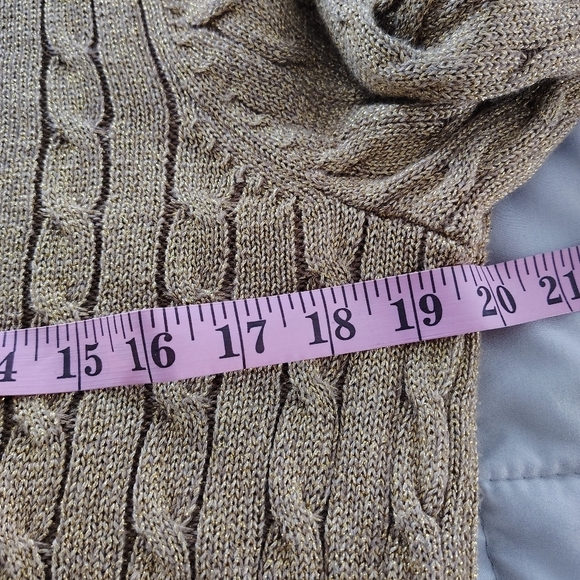 Lauren Ralph Lauren Green Label Gold Metallic Cable Knit Sweater PL - Picture 9 of 12